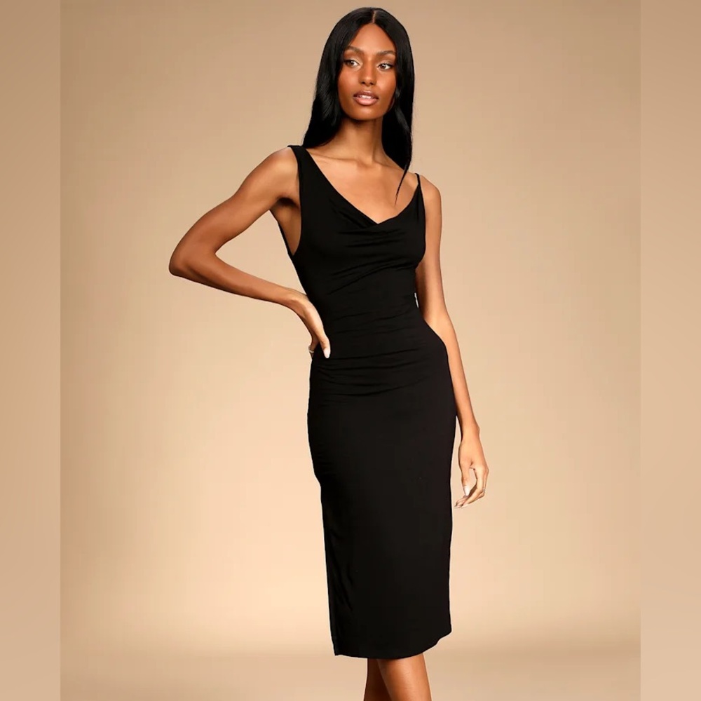 Lulu's Black Cowl-Neck Midi Dress